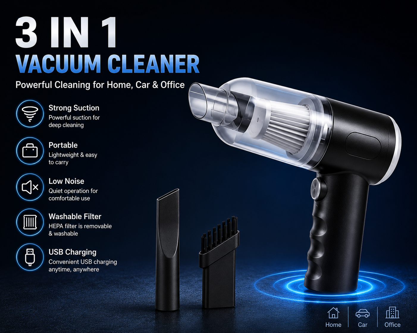 3-in-1 Portable Mini Vacuum Cleaner
