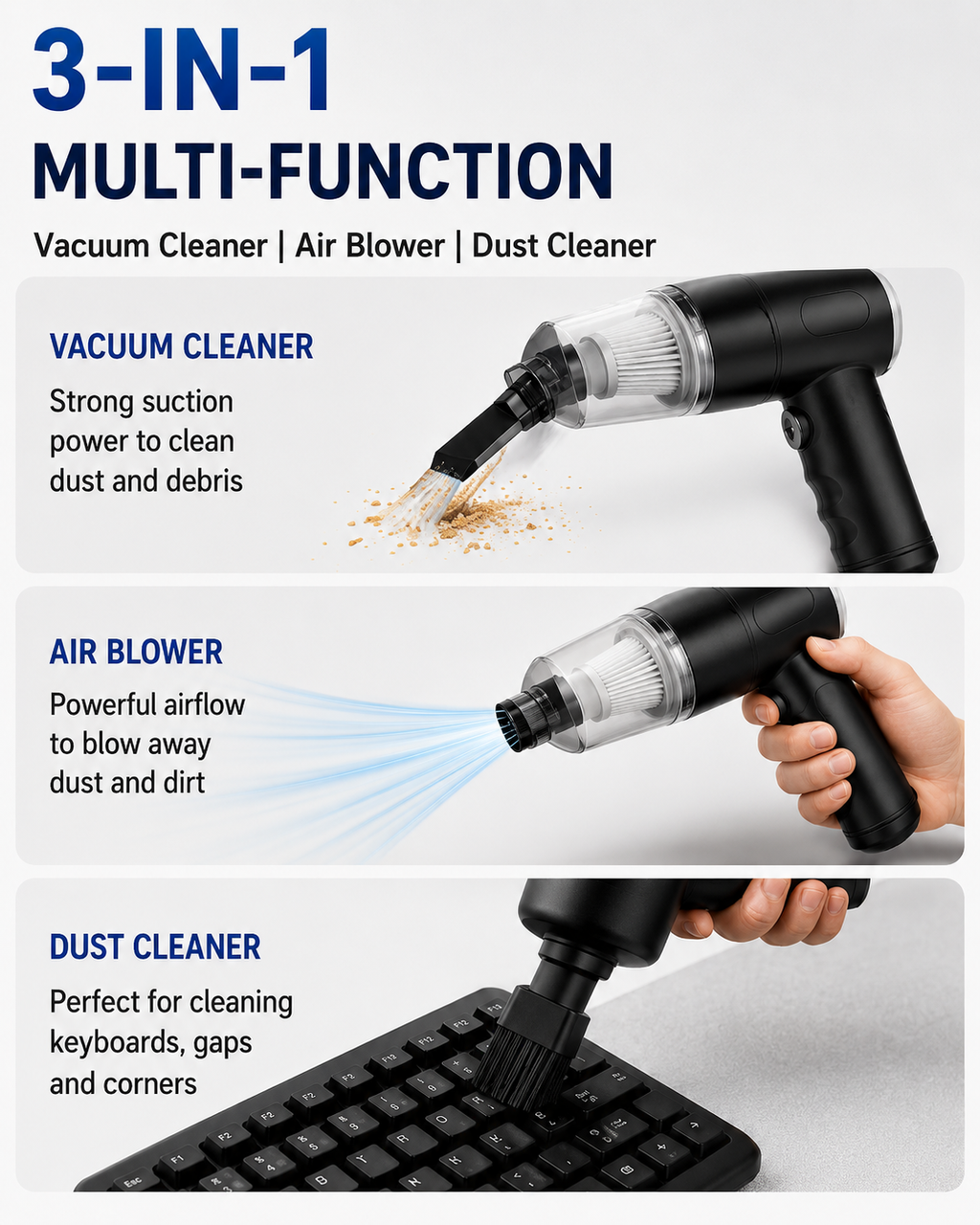 3-in-1 Portable Mini Vacuum Cleaner